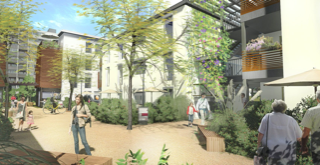 Bewohnte Perspektive der Außenbereiche des Projekts.