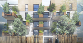 Façade d'ambiance de l'immeuble d'habitation avec ses blacons.