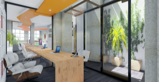 View of the offices, spacious and bright thanks to the glass walls.