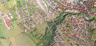 Vue aérienne du site de projet. 