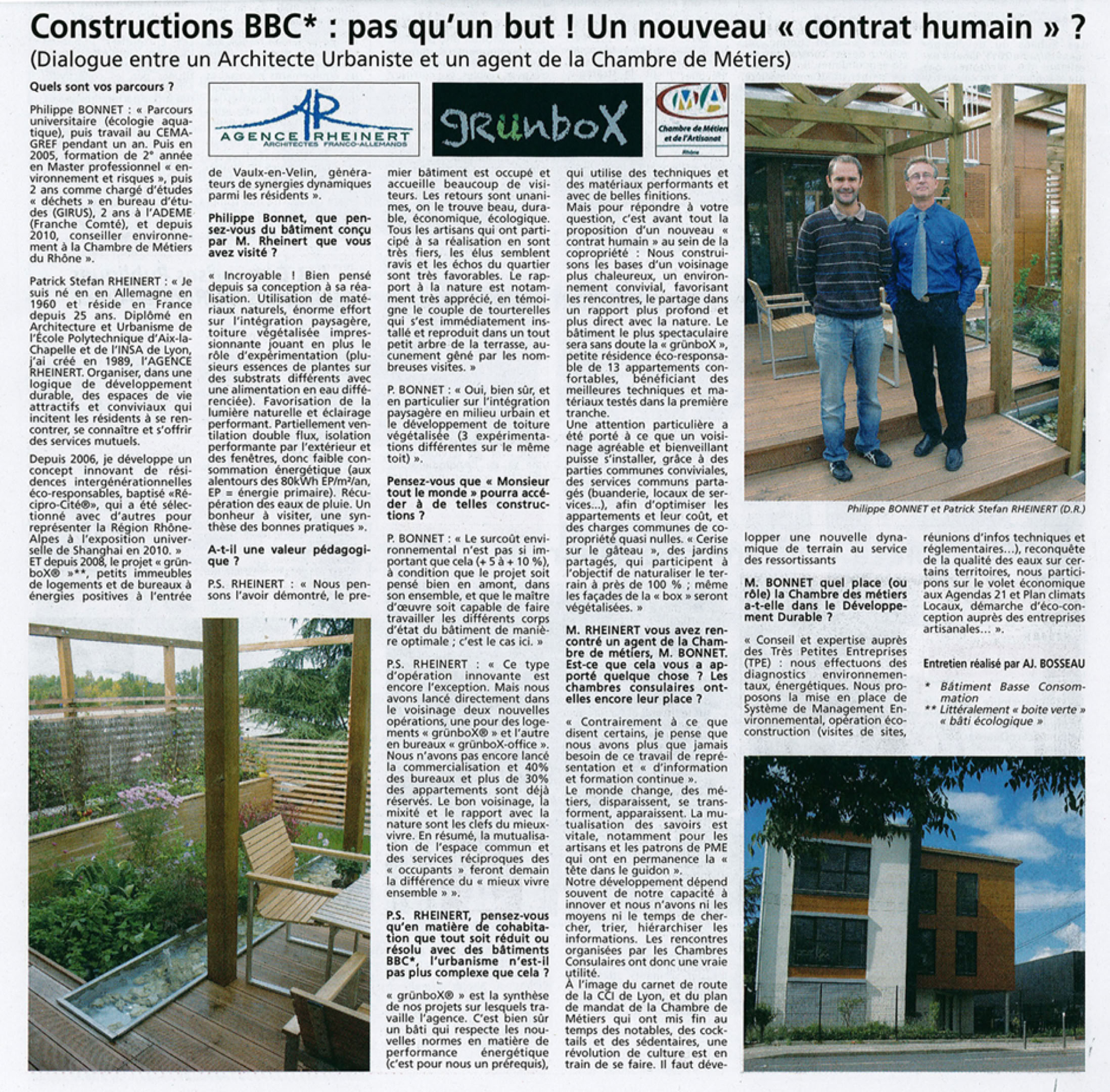 Article sur un dialogue entre un architecture urbaniste et un agent de la chambre des métiers.