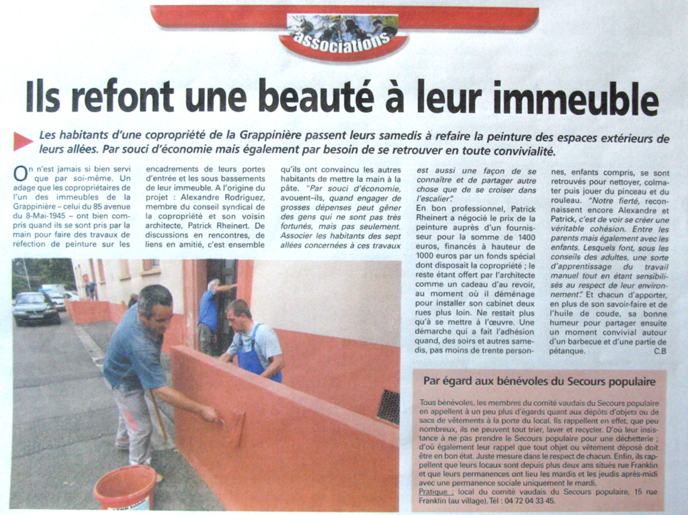 Article sur un travail de rénovation d'un immeuble réalisé par des habitants. 