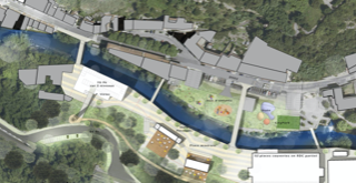 Massenplan des von der Agentur erstellten Untersuchungsgebiets, dem am weitesten vorne liegenden Projektgebiet der Stadterneuerungsmaßnahme im Tal.