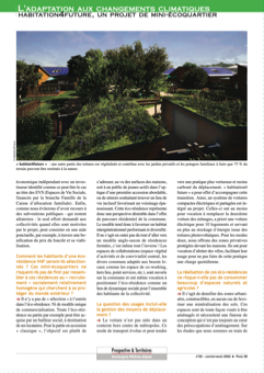 Article sur l’adaptation au réchauffement climatique avec un projet de mini écoquartier. 
